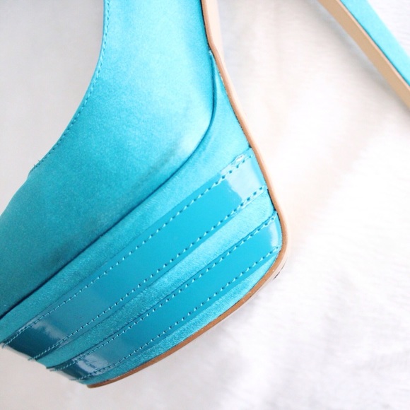 Bebe Sky Blue Satin Platform Heels - Picture 8 of 8